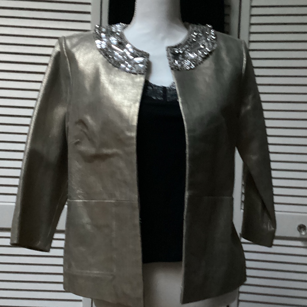 Chico's Metallic Gold Blazer With Sequin Collar